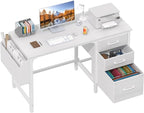 Lufeiya White Desk with File Drawers Cabinet, 47 Inch Reversible Computer Desk by LUFEIYA