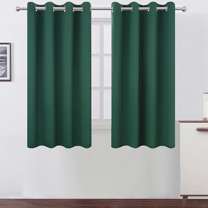 Blackout Curtains 66 x 54 Inch Long Dark Green Curtains Set of 2 Panels Room by Lemomo