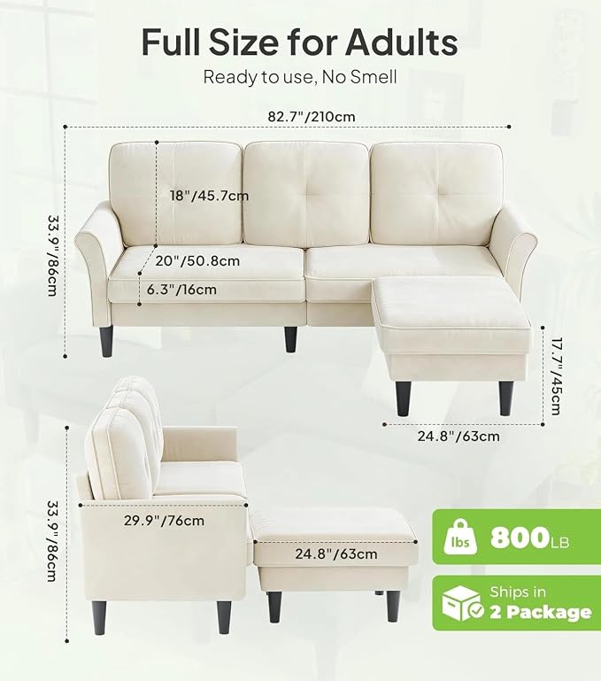 Welzona Sofas for Living Room, Midcentury Modern Small Sectional Couch - Image 2