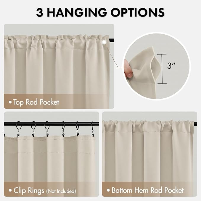 MIULEE 4 Panel Set Short Bedroom Blackout Curtains 54 Inch Long Beige White | - Image 8