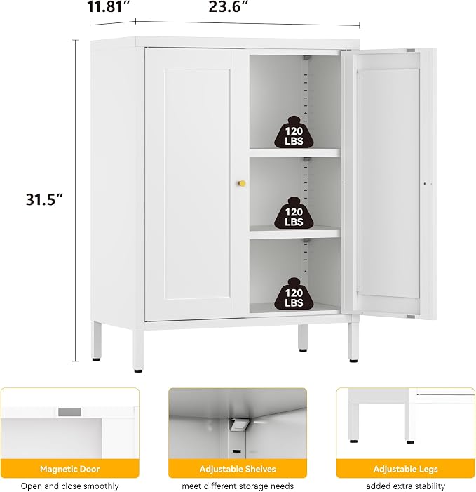 YAUWOH Metal Bathroom Storage Cabinet, Bathroom Floor Storage Cabinet - Image 3