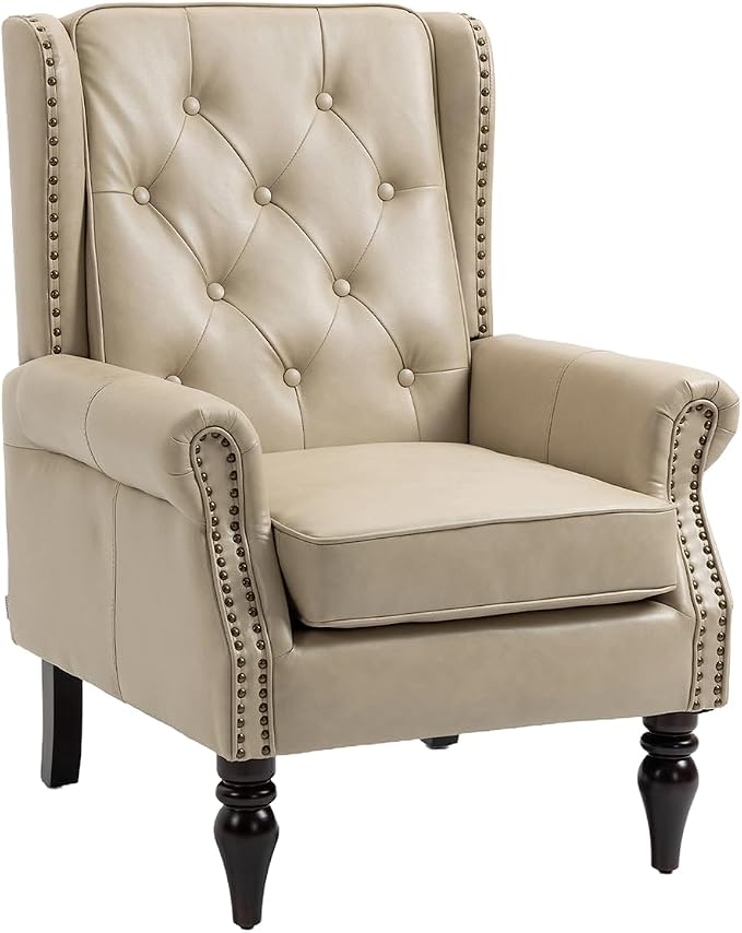 Mid-Century Wingback Chair, PU Leather Accent Chair by Lin-Utrend