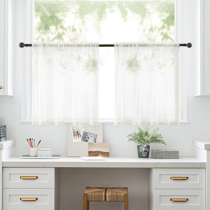 MIULEE Short Sheer Curtains 30 Inch Length 2 Panels, 29 x 30 Inches, Ivory | - Image 7