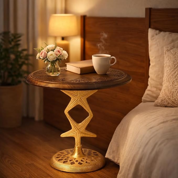 Side Tables-Hand Carved Vintage Boho Folding End Tables - Image 7
