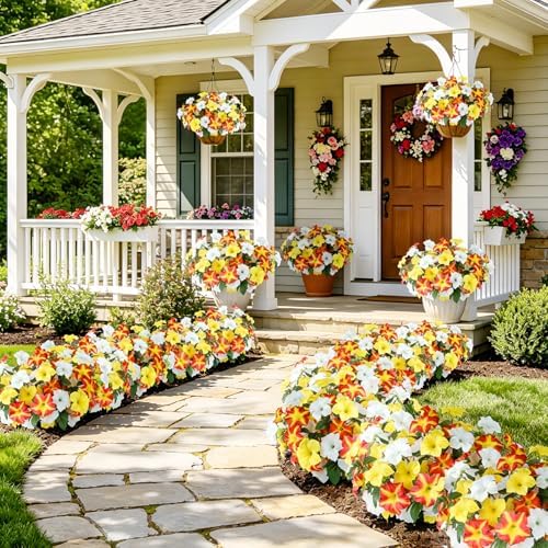 Uieke 24PCS Artificial Outdoor UV Resistant Faux Petunias Fake Fall Flowers - Image 7
