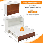 VINGLI Queen Murphy Bed with Storage Drawer, 2 Charging Station, Rustic & - Image 3