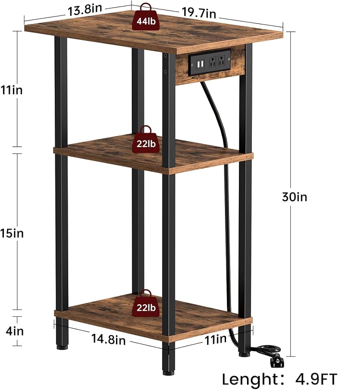 Asgolion Tall End Table with Charging Station, Skinny Nightstand with USB Ports - Image 3