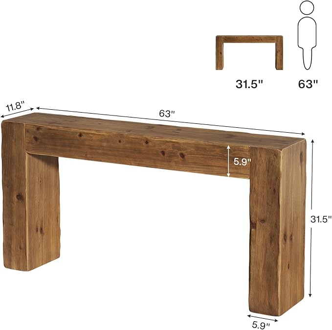 Solid Wood Console Table, 63-Inch Farmhouse Sofa Table Behind Couch - Image 2