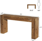 Solid Wood Console Table, 63-Inch Farmhouse Sofa Table Behind Couch - Image 2