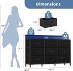 DUMOS TV Stand Dresser with 9 Fabric Drawers and Open Shelves, Entertainment - Image 3