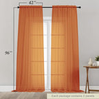Orange Sheer Curtains for Bedroom Living Room 96 Inches Long 2 Panels, Modern - Image 2