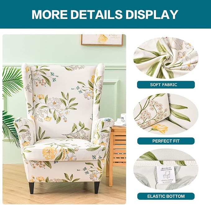 KRFOONN Wingback Chair Covers Slipcovers 2 Piece Stretch Wing Chair Covers - Image 3