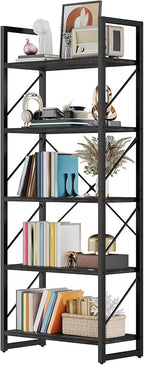 DWVO 5 Tier Bookshelf, Industrial Bookshelves Open Shelf Bookcase, Storage - Image 6