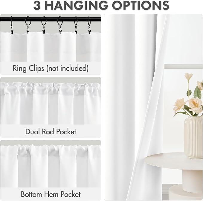 MIULEE 84 Inch Length Pure White Blackout Bedroom Curtains Set of 4 | Thermal - Image 3