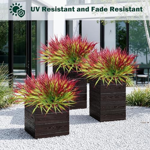 Uieke 28 Bundles Artificial Outdoor Plants UV Resistant Fake Grass Plants Faux Plastic Plants Greenery Shrubs for Home Garden Pathway Window Box Front Porch Summer Fall Decor, Deep Red - Image 4