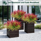 Uieke 28 Bundles Artificial Outdoor Plants UV Resistant Fake Grass Plants Faux Plastic Plants Greenery Shrubs for Home Garden Pathway Window Box Front Porch Summer Fall Decor, Deep Red - Image 4