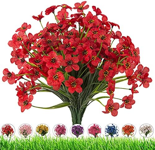 Artificial Outdoor Flowers,8 Bundles Outdoor Fake Flowers UV Resistant Faux Outside Plastic Flower Plants for Outside Indoor Décor(Red) by DRTDERUITAI