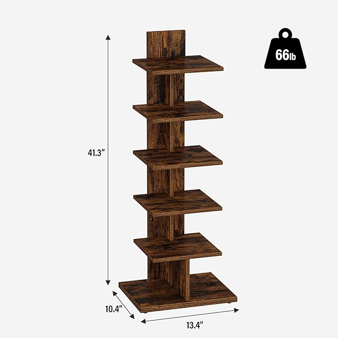 TUTOTAK Narrow Bookshelf, 6-Tier Bookcase, Spine Book Shelf - Image 2