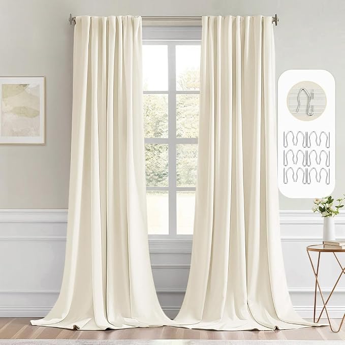 MIULEE Birch Back Tab Blackout Curtains 52x96 Inch Long 2 Panels Set | Rod by MIULEE