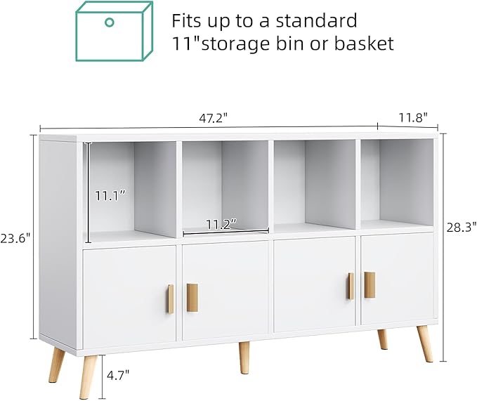 8-Cube Storage Organizer with Doors & 5 Solid Wood Legs, Mid-Century Modern - Image 3