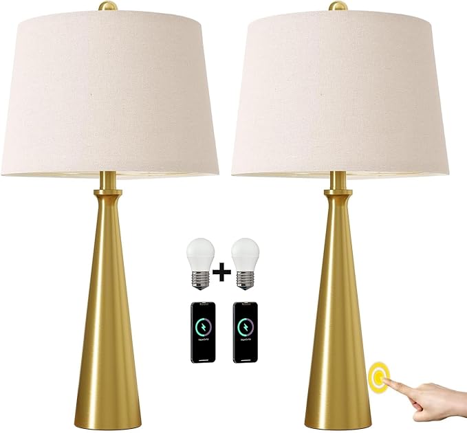 Oneach 25.75" 3-Way Dimmable Touch Control Modern USB Table Lamp Set of 2 - Image 8