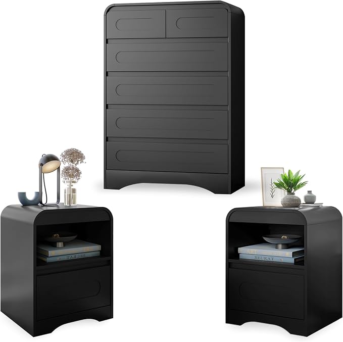 3 Piece Bedroom Set, Dresser and Nightstand Sets by SOLACEFURNITURE
