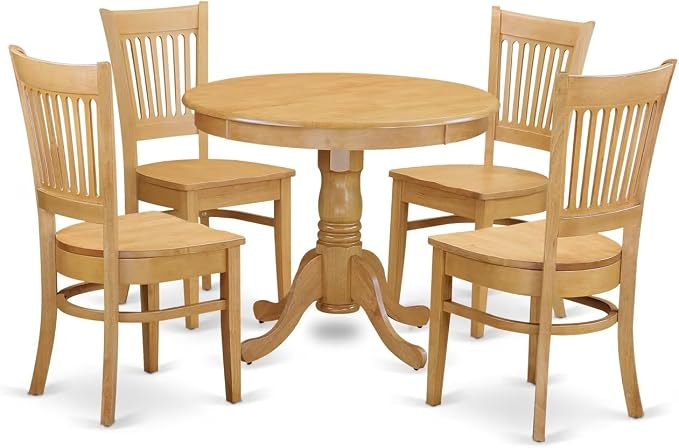 East West Furniture ANVA5-OAK-W 5 Piece Dining Set Includes a Round Dining Room by EastWestFurniture
