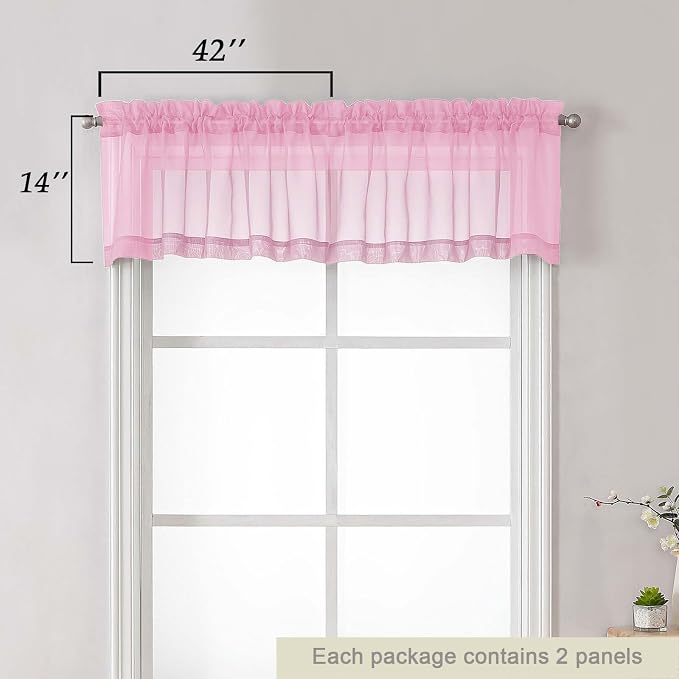 Pink Valances for Windows, Modern Solid Mini Small Window Curtains for Cafe - Image 2