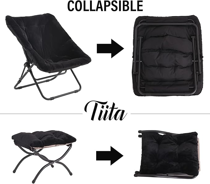 Tiita Folded Chair with Ottoman, Soft Faux Fur Oversized Folding Accent Chair - Image 6