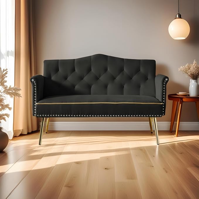 oaaktu Small Velvet Loveseat Sofa by Unknown