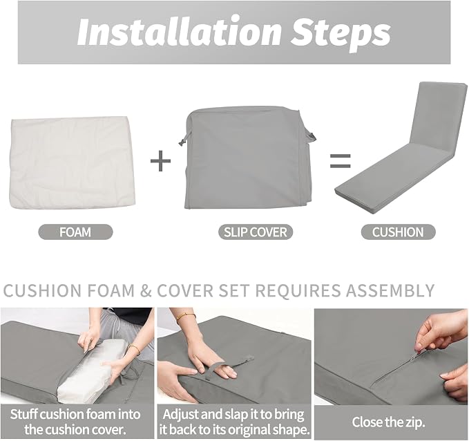 Outdoor Chaise Lounge Cushions for Patio, Waterproof Replacement Seat Cushions - Image 6