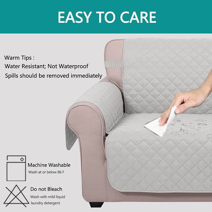 U-NICE HOME Reversible Recliner Chair Covers, Light Grey | 23''Armchair Cover - Image 5