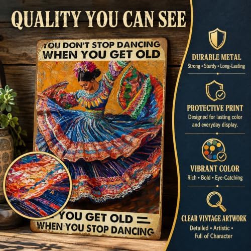 Mexican Art Vintage Tin Sign Mexican Decor You Don't Stop Dancing When You Get Old Retro Dancing Wall Art Wall Decor Iron Painting for Home Kitchen Cafe Pub 8x12 Inch - Image 3