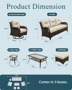 Patio Furniture Set, High Back Rattan Sofa & Swivel Rocker Chairs, Weather - Image 6
