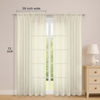 Cream Sheer Curtains 72 Inches Long 2 Panels Set, Transparent Voile Sheer - Image 2