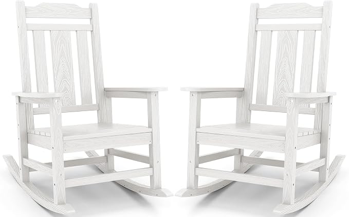SERWALL Oversized Outdoor Rocking Chair Set of 2, HDPE Outdoor Rocking Chair by SERWALL