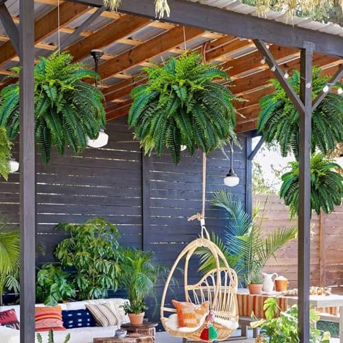 2 Pack Artificial Boston Ferns Outdoor, 48 Inch Large Fake Fern Plants with 88 Leaves, Faux Fern for Porch Planters, Patio, Front Door, Indoor Outdoor Decor - Image 4