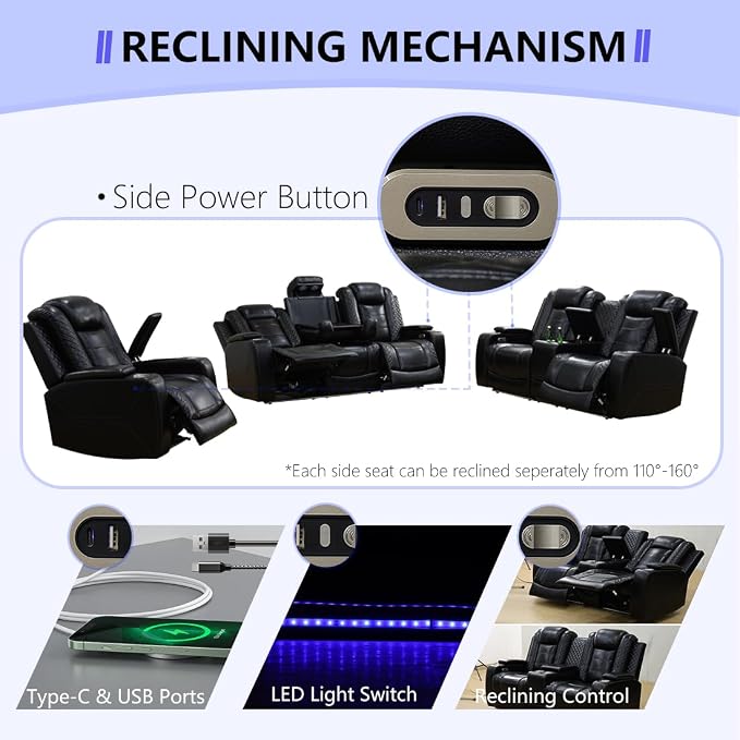 Leather Power Recliner Sofa Set - Image 4
