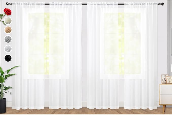 SpaceDresser Sheer White Curtains 4 Panels Rod Pocket Semi-Sheer Curtain 96 by SpaceDresser