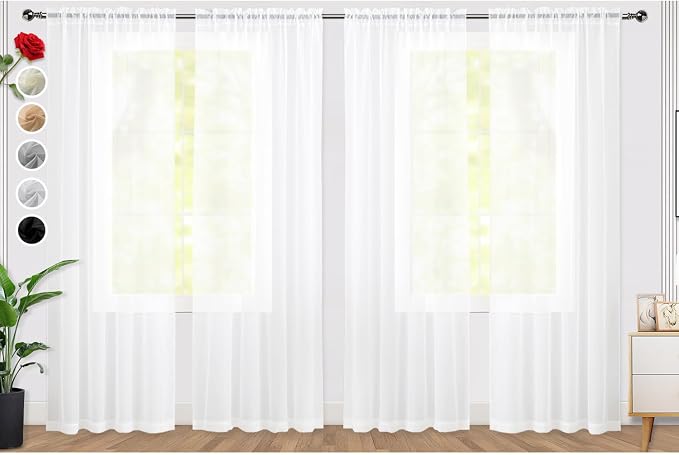SpaceDresser Sheer White Curtains 4 Panels Rod Pocket Semi-Sheer Curtain 84 by SpaceDresser