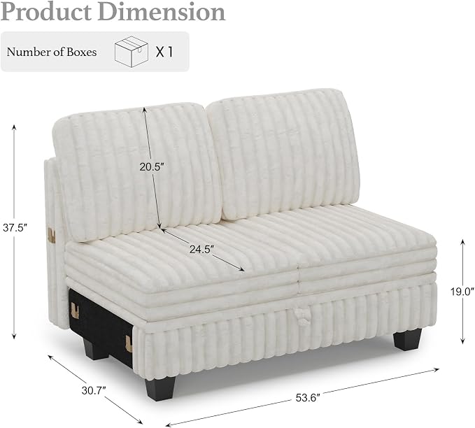 Belffin Corduroy Fabric Loveseat Module - Image 2
