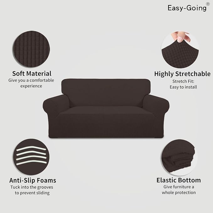 Easy-Going Stretch Oversized Loveseat Couch Covers Washable Chocolate | 1-Piece - Image 3