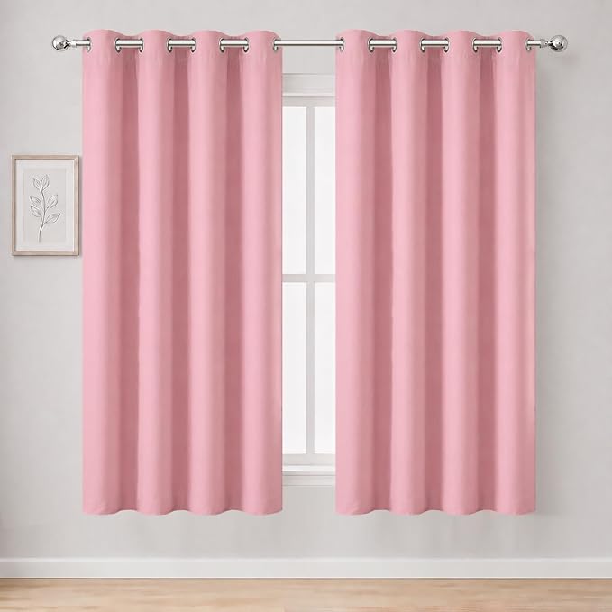 Pink Blackout Curtains 66 x 63 Inch Length/Set of 2 Curtain Panels/Thermal by Lemomo