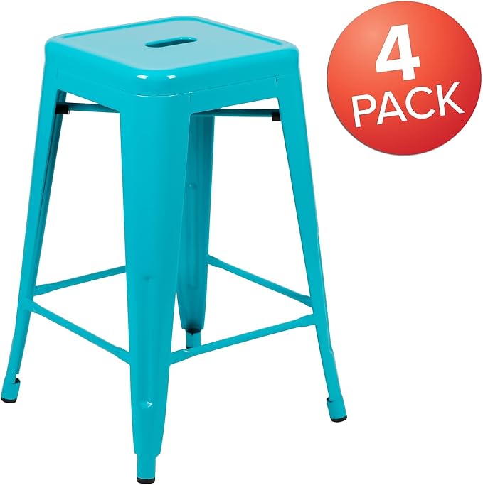 Flash Furniture Lily 24" High Metal Counter-Height, Indoor Bar Stool in Teal - Image 4