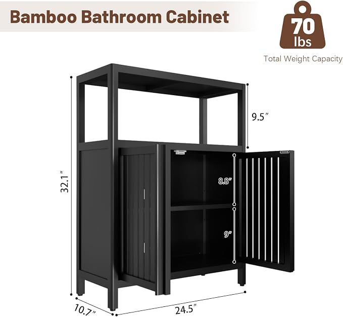 Bamboo Storage Cabinet Bathroom Floor Cabinet Side Storage Organizer Cabinet - Image 2
