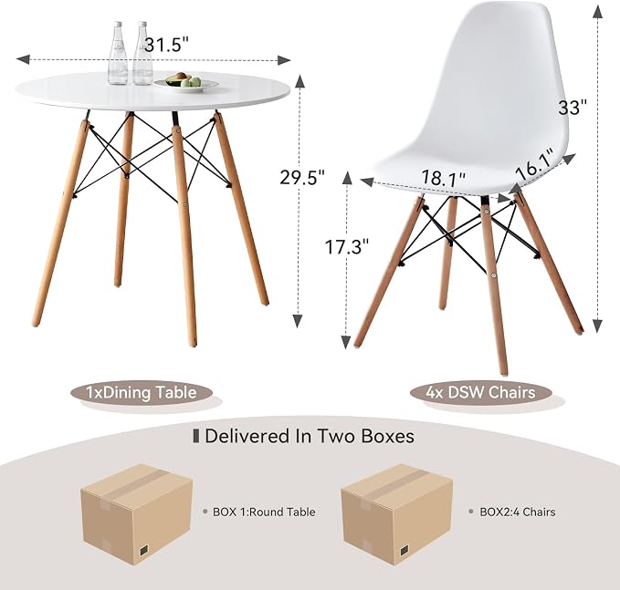 5-Piece Round Dining Table Set, Small 31.5" Kitchen Table Chairs Set of 4 Space - Image 3