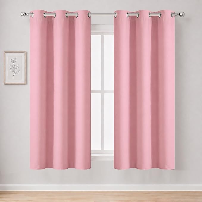 Pink Thermal Blackout Curtains/38 x 54 Inch/Set of 2 Panels Room Darkening by Lemomo