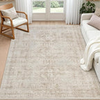 4x6 Area Rugs Living Room: Bedroom Neutral Washable Carpet Brown | Vintage Boho by Luxturiy