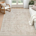 6x9 Area Rugs Living Room: Bedroom Neutral Washable Carpet Brown | Vintage Boho by Luxturiy
