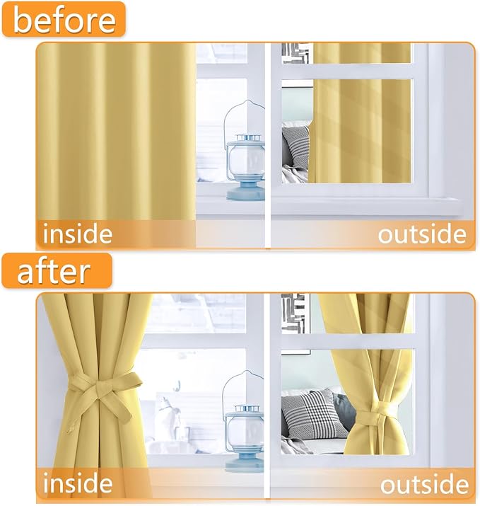 Blackout Curtains for Bedroom, 60 x 63 Inches Length, Light Yellow | Thermal - Image 4